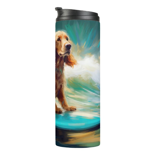 Garrafa Térmica Pintura de surf em praia em Cocker Spaniel (Rotação à direita)