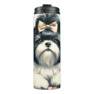 Garrafa Térmica Pintura em Cute Vintage Shih-Tzu