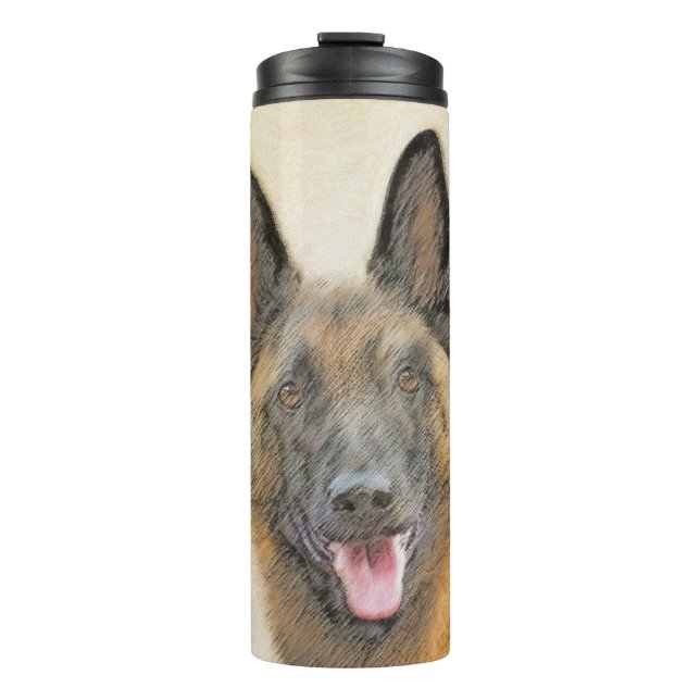 Garrafa Térmica Pintura em Malinois Belga - Arte Cachorra Original (Frente)