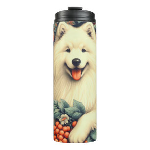 Garrafa Térmica Pintura Floral Cute Samoyed