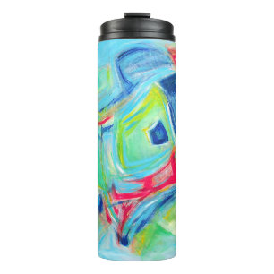 Garrafa Térmica Pintura moderna verde e azul expressivos