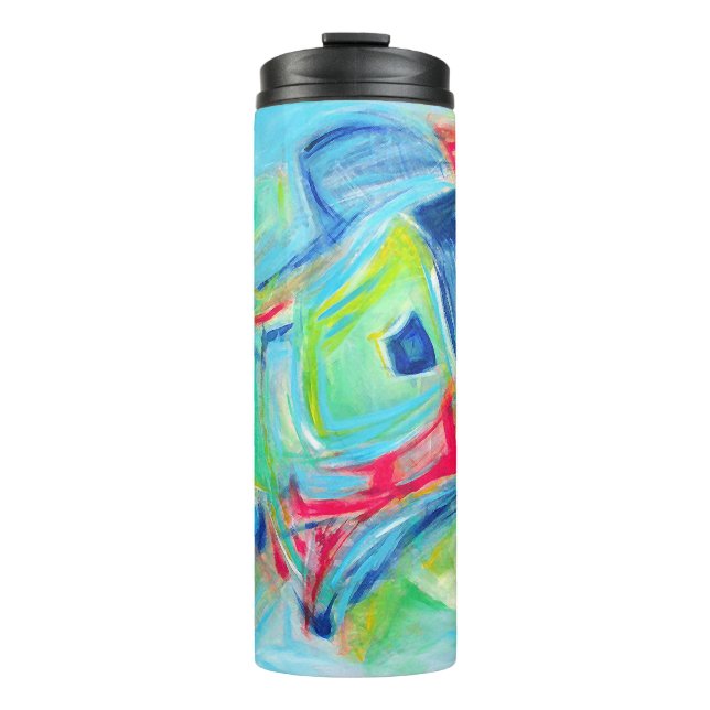 Garrafa Térmica Pintura moderna verde e azul expressivos (Frente)