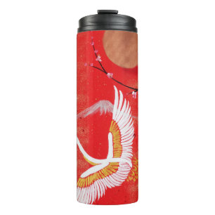 Garrafa Térmica Pintura vermelha japonesa de Japão sakura do sol