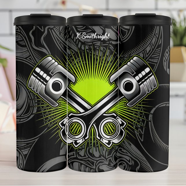 Garrafa Térmica Pistões Cruzados Emblema Mecânico Industrial (Criador carregado)