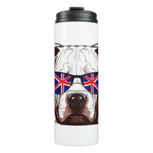 Garrafa Térmica Pitbull Vestindo os óculos de sol da Union Jack