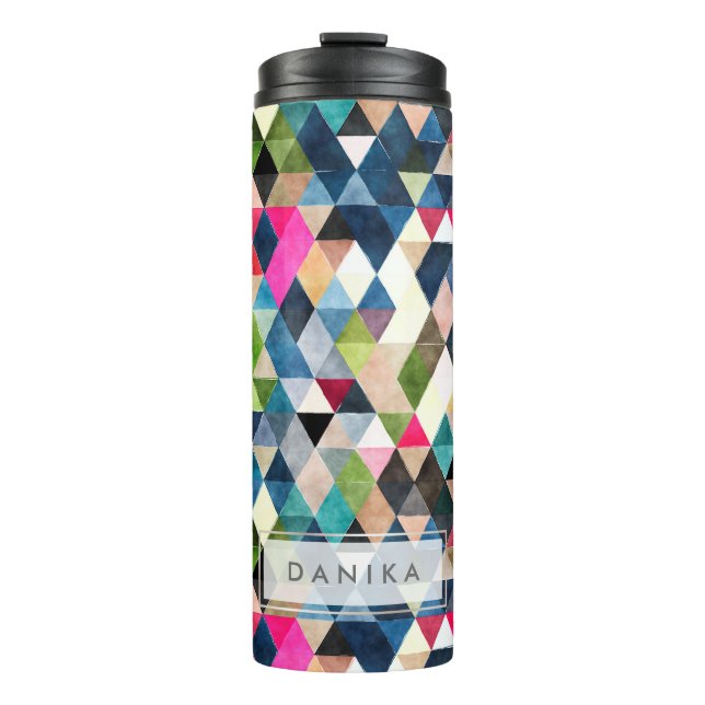 Garrafa Térmica PixDezines Boho Aquarela Geométrico/Triângulos (Frente)