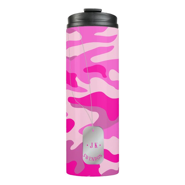 Garrafa Térmica PixDezines Camuflagem Rosa Sassy Monograma (Frente)