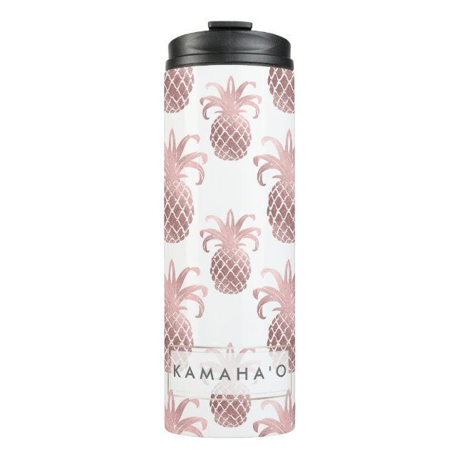 Garrafa Térmica PixDezines Faux Rosa Dourado/Ananases/Bckgrand DIY (Frente)