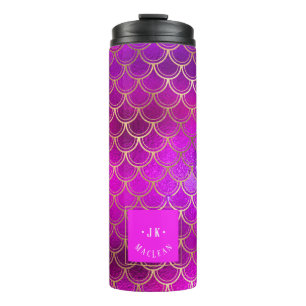 Garrafa Térmica PixDezines Glitter Scales De Sereia, Fuschia Vibra