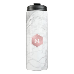 Garrafa Térmica PixDezines MONOGRAM MARBLE+ROSA DOURADO