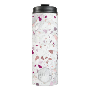 Garrafa Térmica PixDezines TERRAZZO ROSA DOURADO, BURGUNDY SILVER