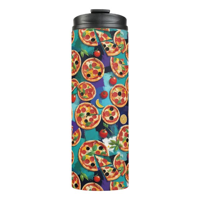 Garrafa Térmica Pizza De Pepperoni abstrato com Cor Azul (Frente)