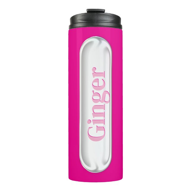 Garrafa Térmica Placa de Nome Personalizada em Vidro Falso Rosa (Frente)