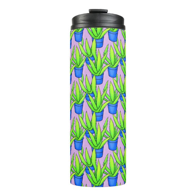 Garrafa Térmica Plantas de Aloe Vera com Fundo Roxo (Frente)