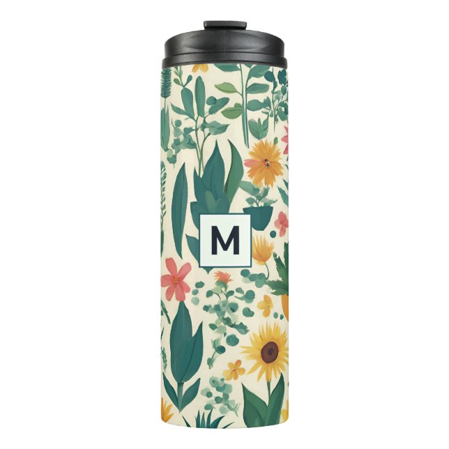 Garrafa Térmica Plantas de Jardim Flores Monogramadas Floral Bonit (Frente)