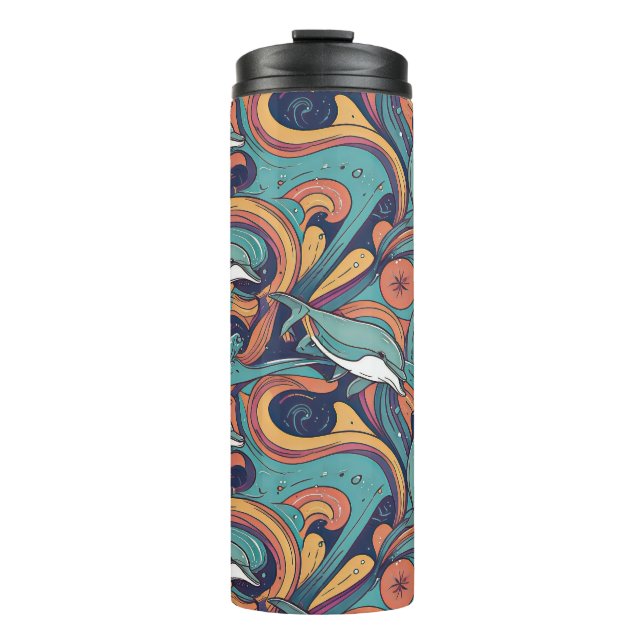 Garrafa Térmica Playful Dolphins Pattern - Design inspirado no oce (Frente)