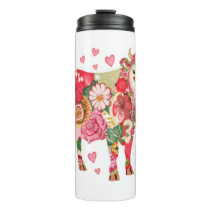 Garrafa Térmica Png Vaca Floral, Design Png Vaca Fofa