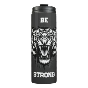 Garrafa Térmica Poderoso Tigre Rugindo Artístico em Preto e Branco
