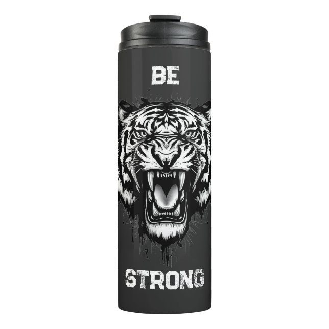 Garrafa Térmica Poderoso Tigre Rugindo Artístico em Preto e Branco (Frente)