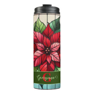 Garrafa Térmica Poinsettia De Vidro Festivo Personalizado