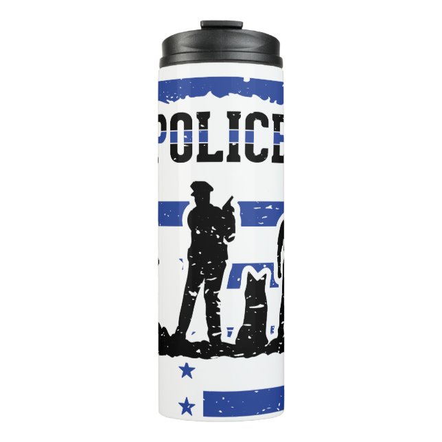 Garrafa Térmica Policiais, Polícia do K9, Azul e Branco (Frente)