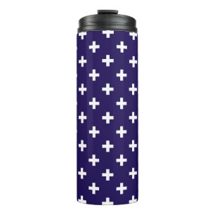 Garrafa Térmica Polka branca cruza a azul-marinho