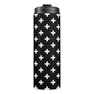 Garrafa Térmica Polka branca cruza a preto