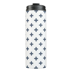 Garrafa Térmica Polka de cinza azul cruz em branco