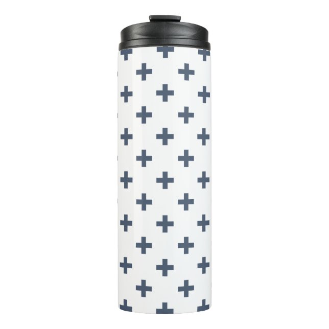Garrafa Térmica Polka de cinza azul cruz em branco (Frente)