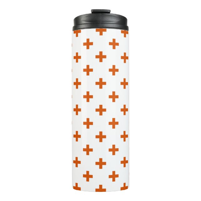 Garrafa Térmica Polka laranja cruza em branco (Frente)