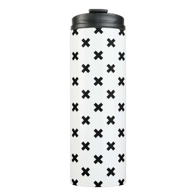 Garrafa Térmica Polka preto cruza em branco (Frente)