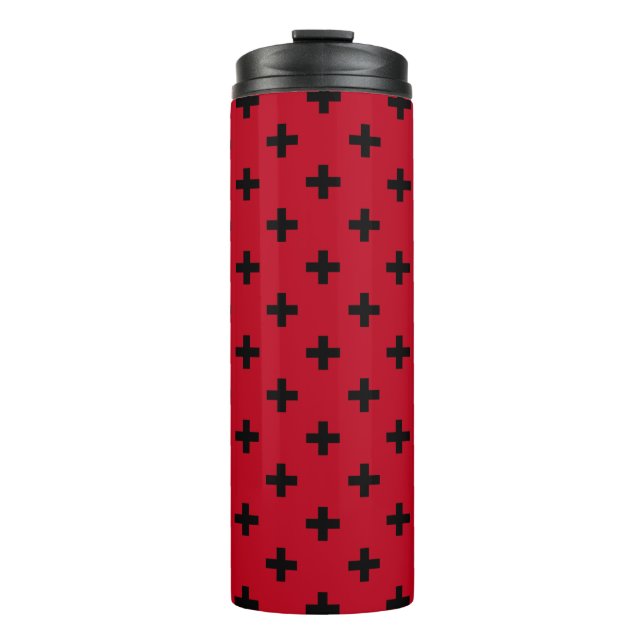 Garrafa Térmica Polka preto cruza em vermelho (Frente)