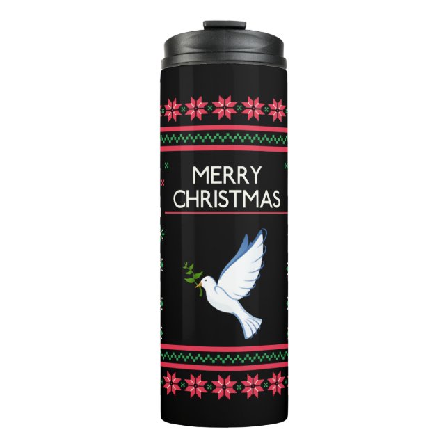 Garrafa Térmica Pombo com pássaro de Natal (Frente)