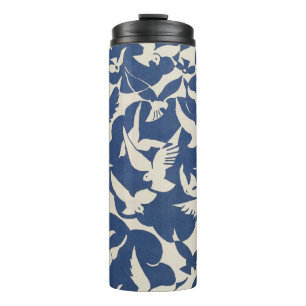 Garrafa Térmica Pombos Elegantes em Branco e Azul