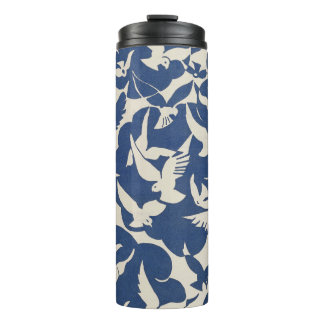 Garrafa Térmica Pombos Elegantes em Branco e Azul