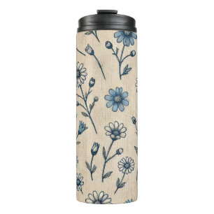 Garrafa Térmica Ponha o Sangue, Tumbler Térmico Floral Azul