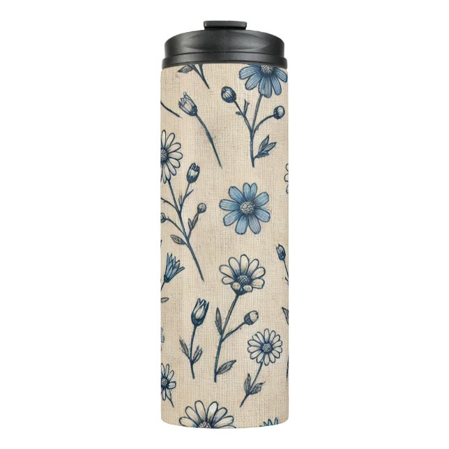 Garrafa Térmica Ponha o Sangue, Tumbler Térmico Floral Azul (Frente)