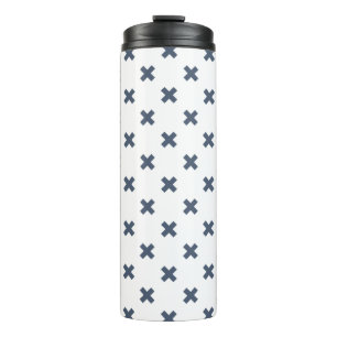 Garrafa Térmica Pontos de cruz de cinza azul em branco
