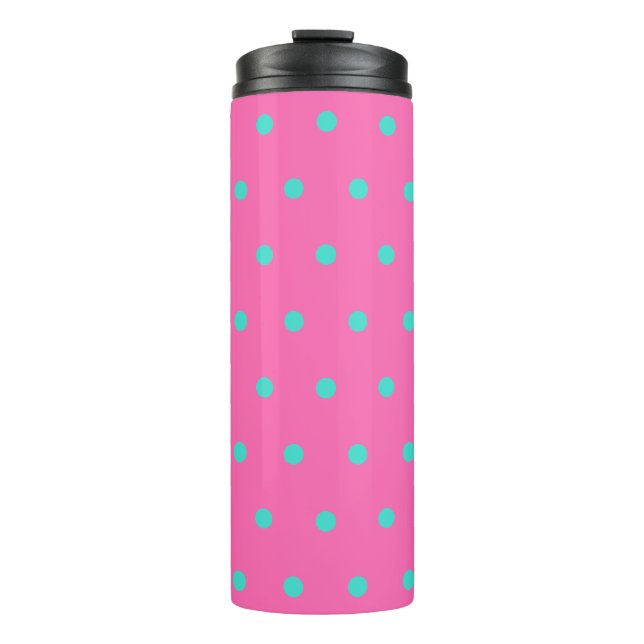Garrafa Térmica Pontos Polka Azul Turquesa Rosa (Frente)
