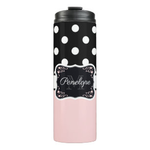 Garrafa Térmica Pontos Rosa e Preto