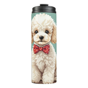 Garrafa Térmica Poodle branco adorável com gravata borboleta