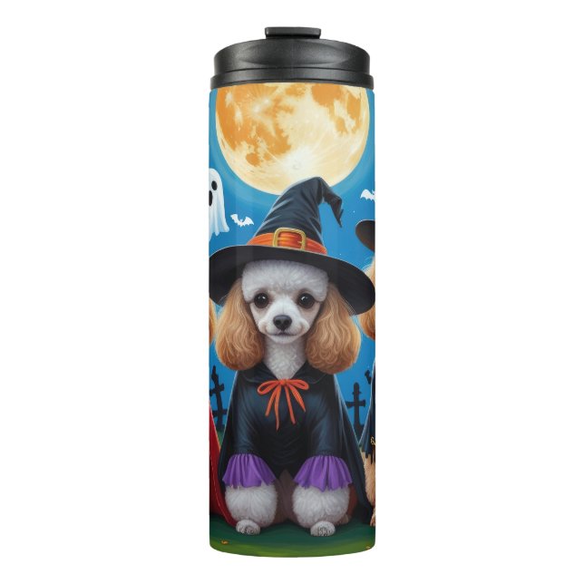 Garrafa Térmica Poodle Dogs Pumpkin Halloween Engraçado (Frente)