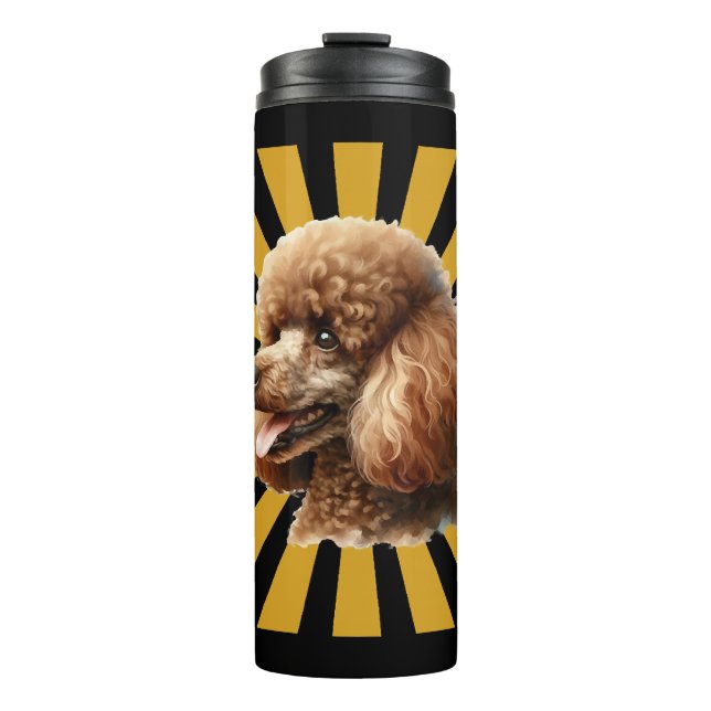 Garrafa Térmica Poodle Padrão Marrom Retro Sunburst (Frente)