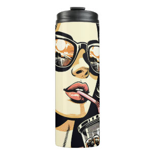 Garrafa Térmica Pop Art Comic Book Bonito Mulher Bebendo Soda