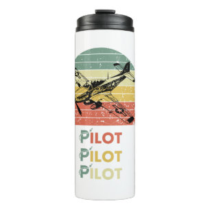 Garrafa Térmica Pôr do sol retrô vintage, Piloto de avião, Aviação