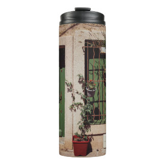 GARRAFA TÉRMICA PORTA DE MADEIRA VERDE COM PLANTA VERDE