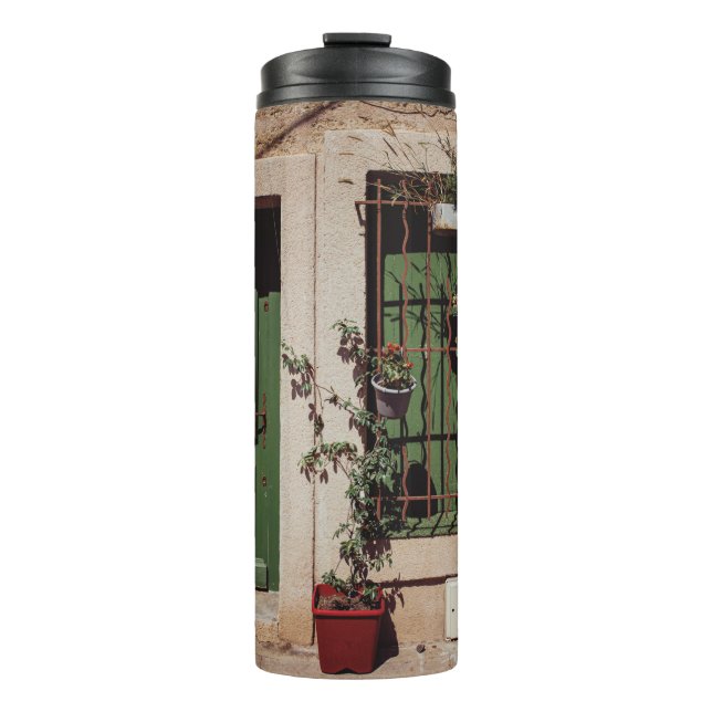 GARRAFA TÉRMICA PORTA DE MADEIRA VERDE COM PLANTA VERDE (Frente)