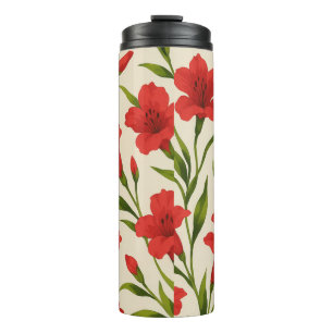 Garrafa Térmica Portátil  florais vermelha 