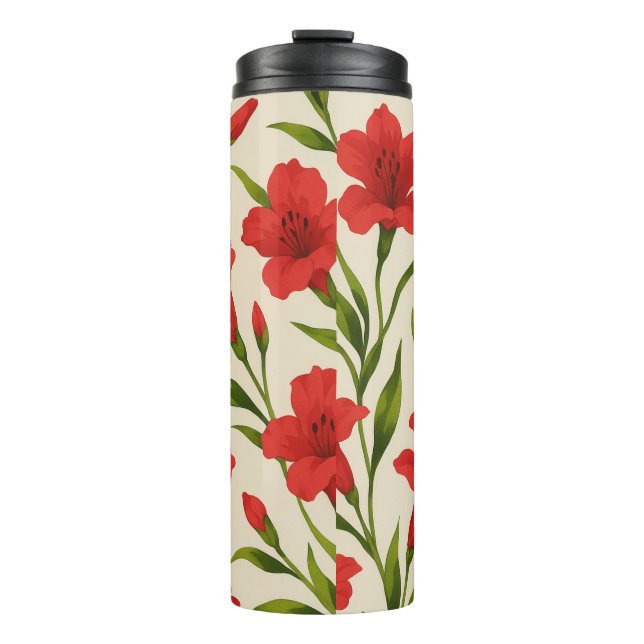 Garrafa Térmica Portátil  florais vermelha  (Frente)