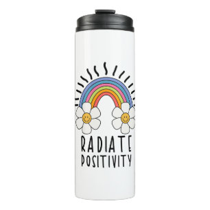 Garrafa Térmica Positividade radiada   Arco-Íris e flores colorida
